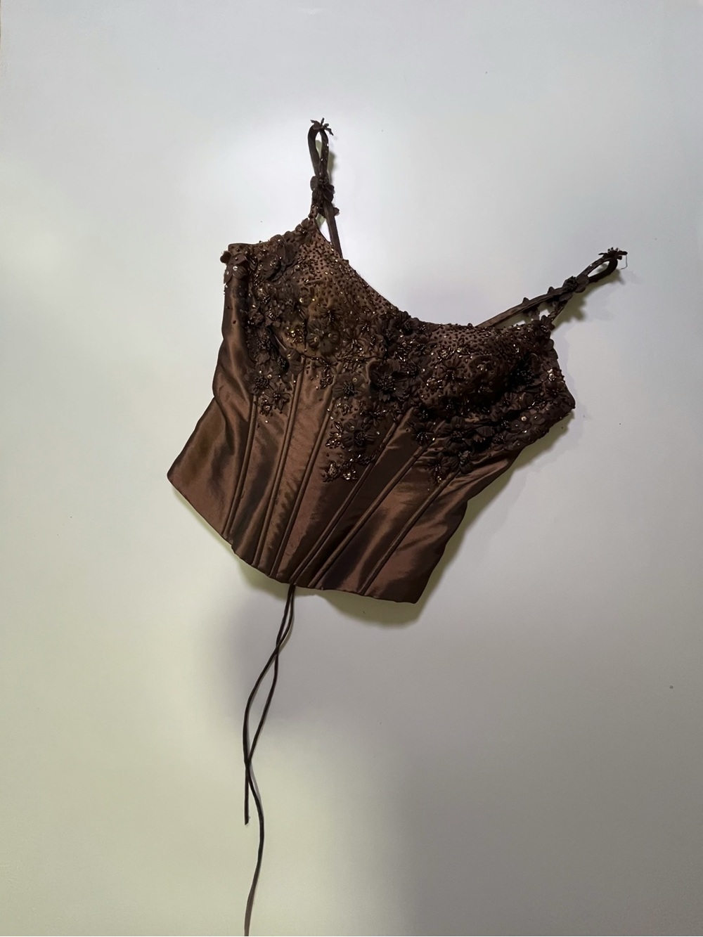 vintage brown beaded fairy core corset top